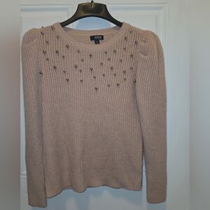 Womens a.n.a  Blush Sweater with Silver Pearl Detail, Knit Design, Size Med